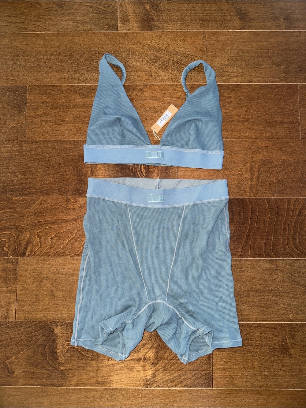 SKIMS COTTON RIB Plunge Bralette, Boxer Kyanite S